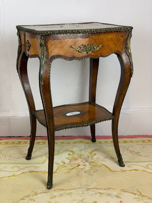 French Ormolu Mounted Kingwood Parquetry Gueridon Side Table