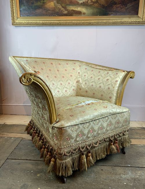 Unusual Antique Scroll Arm Armchair in Original Paint