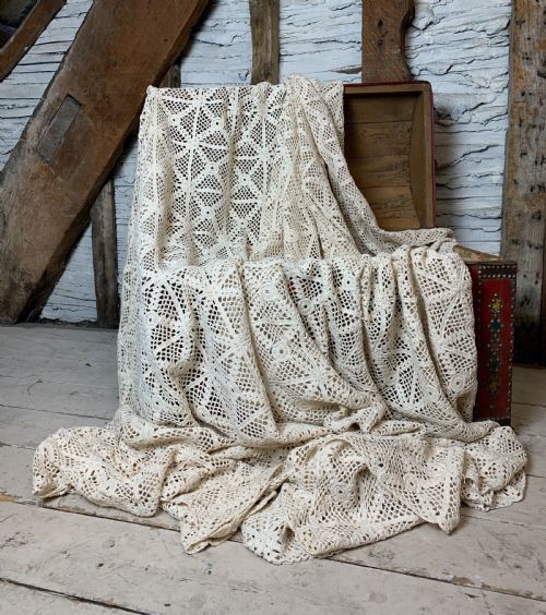 Vintage French Cream Crochet Work Bed Cover