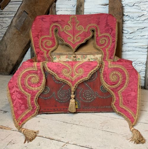 Pair of Victorian Red Silk Damask Pelmets with Gilt Bullion Thread and Tassels