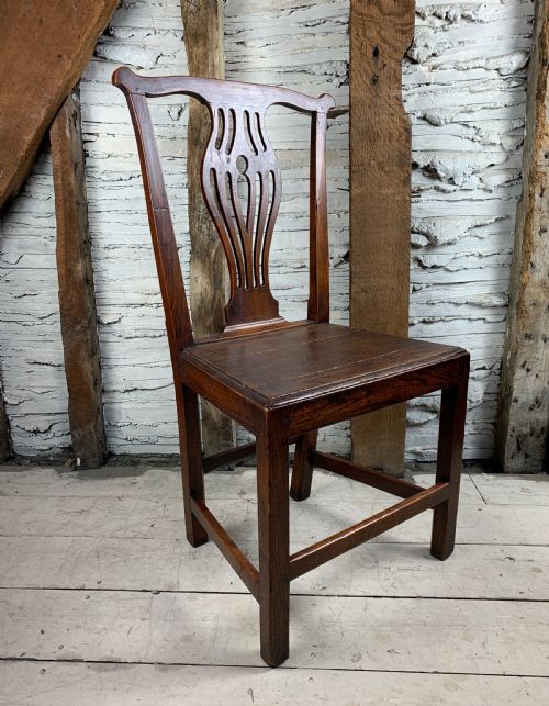 Provincial Georgian Oak Chair with Solid Seat and of Chippendale Design