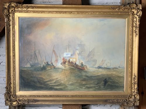 Victorian Watercolour the Landing of William, Prince of Orange at Torquay After Jmw Turner