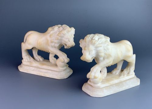 Pair of Grand Tour Carved Alabaster Medici Lions