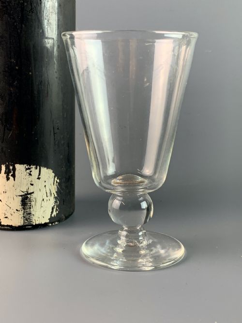 Georgian Wine Glass Rummer with Ball Knop Stem and Engraved Foot