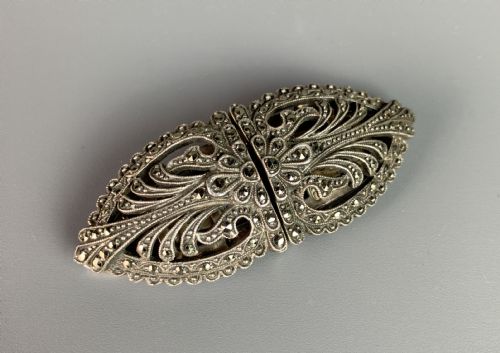Art Deco Silver & Marcasite Duette Double Clip