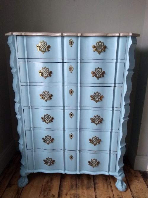 Italian Painted Serpentine Chest of Drawers with Faux Marble Top