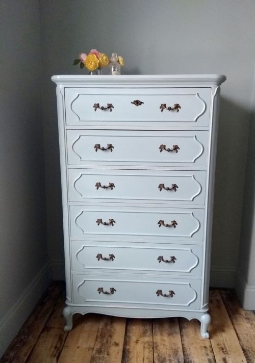 Painted French Tall Chest of Drawers in Louis Xvi Style