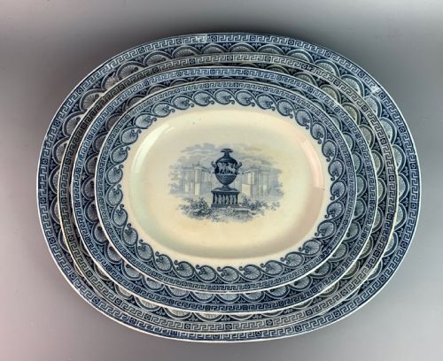 Graduated Set of Four Antique Blue & White Pottery Meat Plates