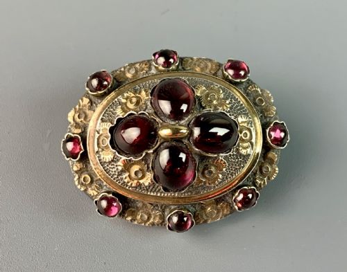 Victorian Garnet Set Foliate Cast Brooch