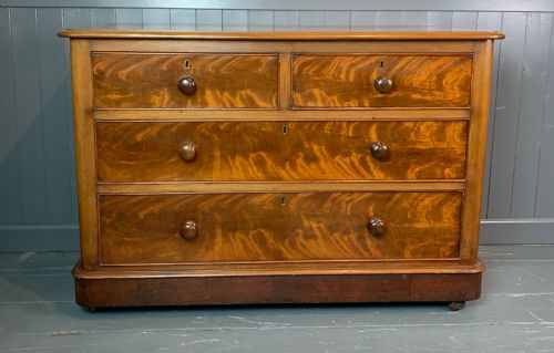Victorian Figured Mahogany Low Chest of Drawers