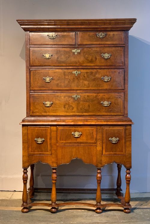 William & Mary Burr Walnut Chest on Stand