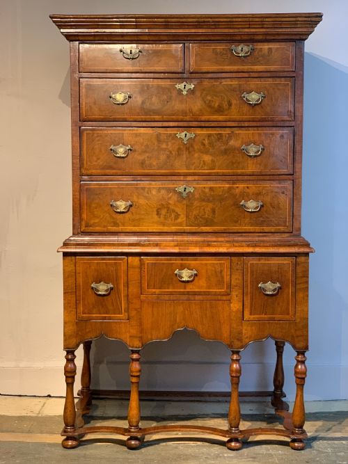 fig 1. William & Mary burr walnut chest on stand