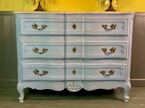French Blue Painted Commode Chest of Drawers in Louis Xv Style