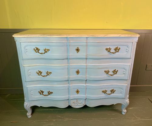 fig 1. French blue painted commode chest of drawers in Louis XV style