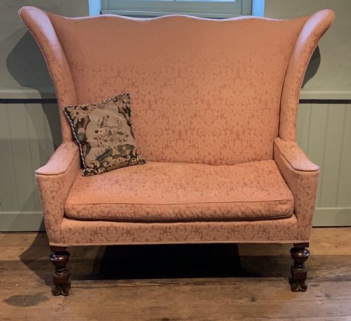Edwardian Wingback Two Seat Sofa in Queen Anne Style