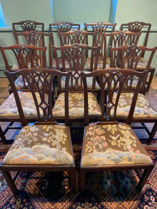 Set of Twelve Georgian Mahogany Dining Chairs of Chippendale Design