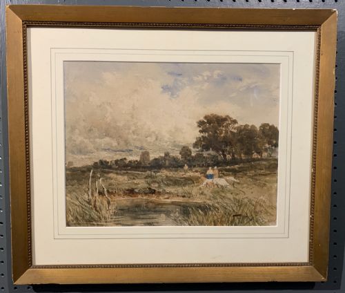 Thomas Bush Hardy Rural Scene with Hadleigh Castle Watercolour