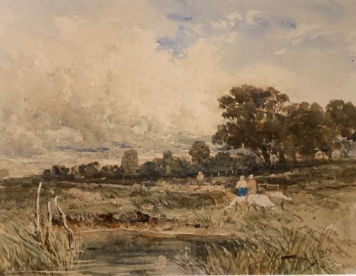 fig 1. Thomas Bush Hardy Rural scene with Hadleigh Castle watercolour 