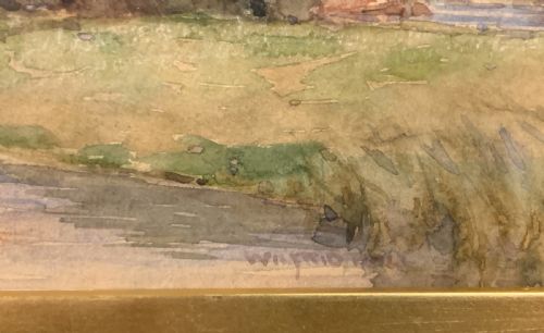 fig 2. Wilfrid Williams Ball watercolour of a the Norfolk Broads with windmill and cattle