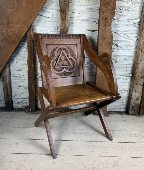 Antique Victorian Carved Oak Glastonbury Chair