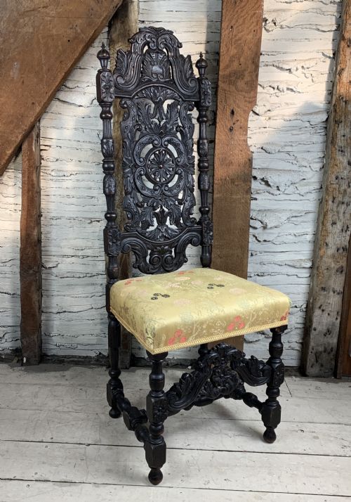Carolean Style Carved Oak High-back Chair, 19th Century