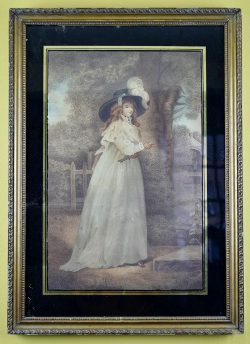 Regency Stipple Engraving of a Girl in a Picture Hat After Reynolds