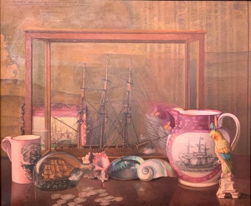fig 1. John Ernest Foster, still life of antiques & maritime theme, oil on canvas