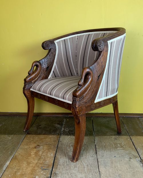 French Empire Revival Swan Neck Tub Armchair