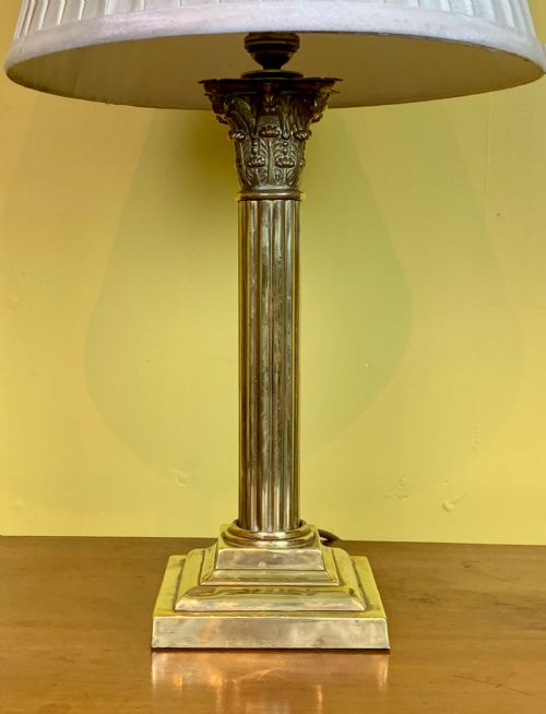 Brass Corinthian Column Table Lamp Circa 1900
