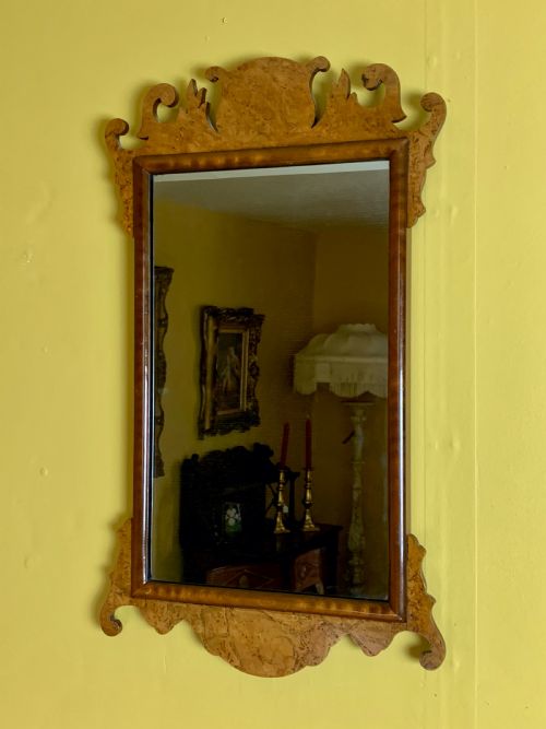 Georgian Style Burr Walnut Wall Mirror Circa 1920