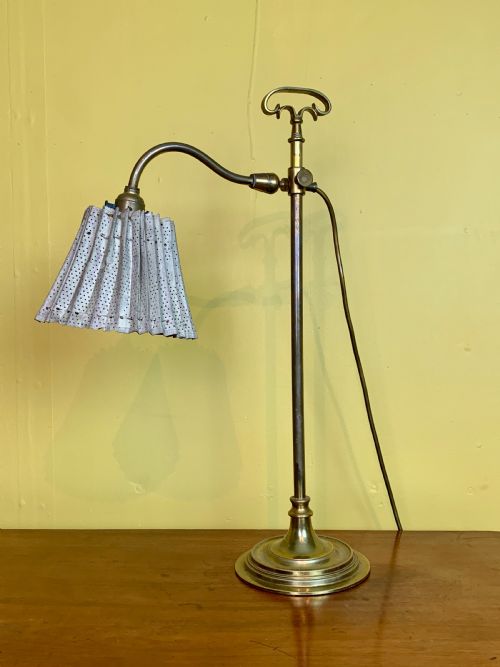 Vintage Adjustable Brass Desk Lamp with Pierced Shade