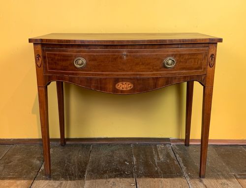 Georgian Inlaid Mahogany Bowfront Side Table with Single Frieze Drawer