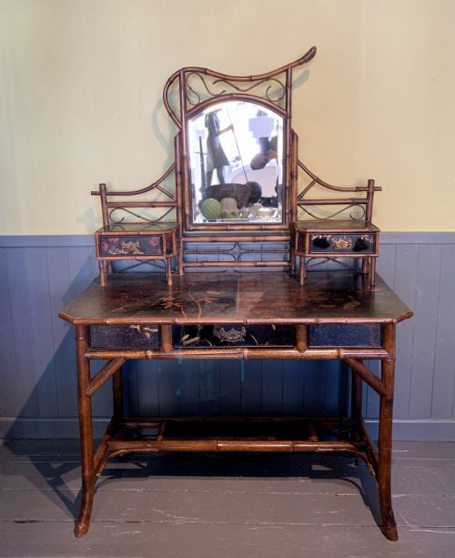 Victorian Aesthetic Bamboo and Lacquer Panelled Dressing Table