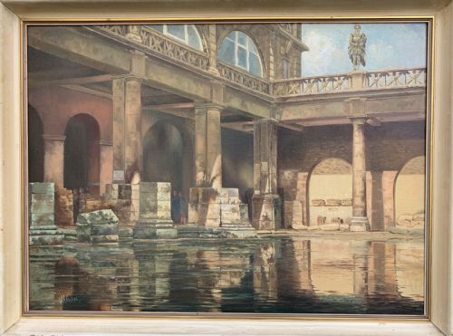 The Roman Baths, Bath, Oil on Canvas Signed W.s. Phillips