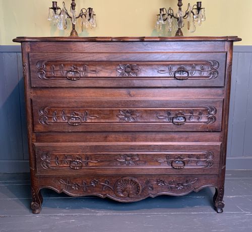 Vintage French Louis Xv Revival Three Drawer Oak Commode
