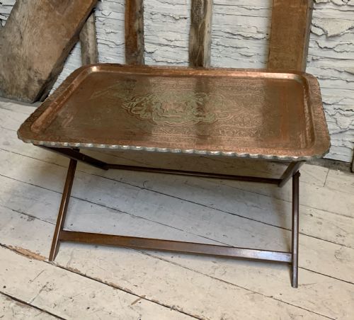 Large Indo-persian Engraved Tinned Copper Tray Table