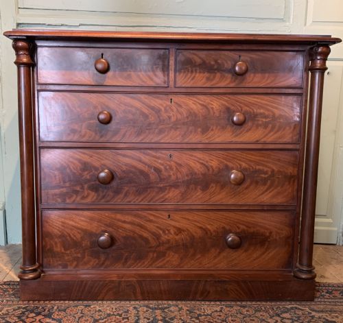 Victorian Figured Mahogany Chest of Drawers with Column Corners