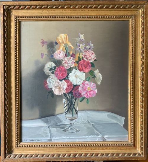 Still Life of Summer Flowers in a Glass, Oil on Canvas Signed S.l. Abbot Dated 1955