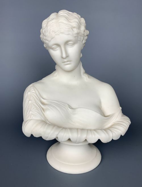 J & T Bevington Parian Bust of Clyte Upon Socle Base
