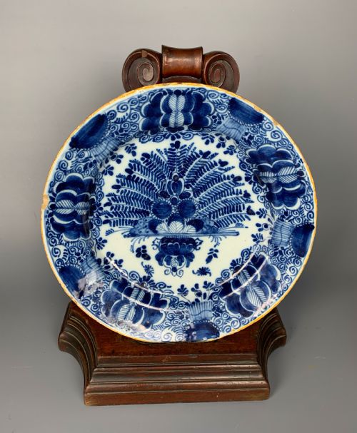 18th Century Delft Blue & White Peacock Charger De Porceleyne Claeuw Factory