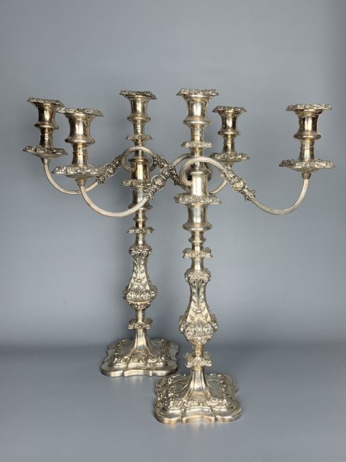 Pair of Old Sheffield Plate Candelabra / Candlesticks 19th Century