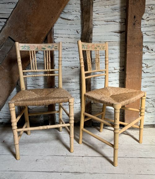 Pair of Regency Painted  Faux Bamboo Rush Seated Chairs