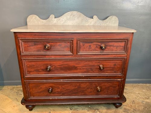 Victorian Grained Pine Faux Bois Chest of Drawers with Faux Marble Top