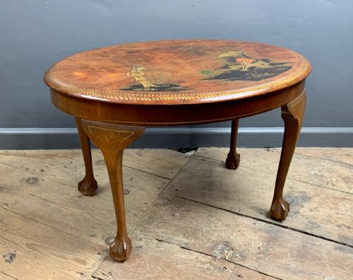 Chinoiserie Decorated Oval Mahogany Coffee Table