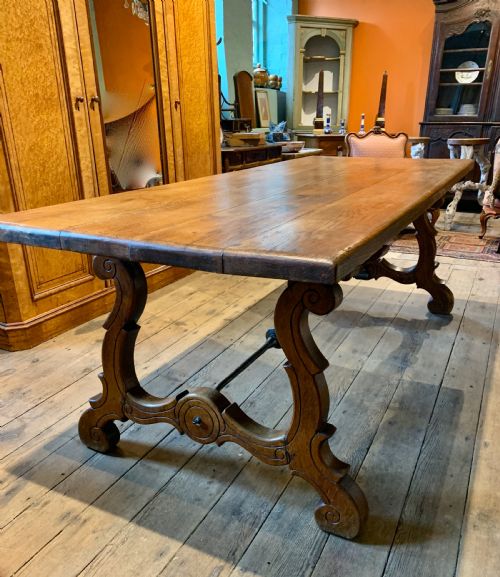 Spanish Oak Refectory Dining Table with Iron Stretchers