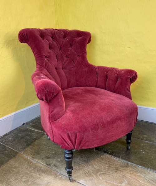Antique French Napoleon III Button Back Armchair