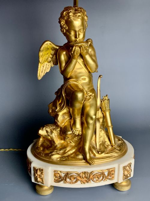 Charles Gabriel Sauvage Lemire, Gilt Bronze Cupid Mounted as a Table Lamp