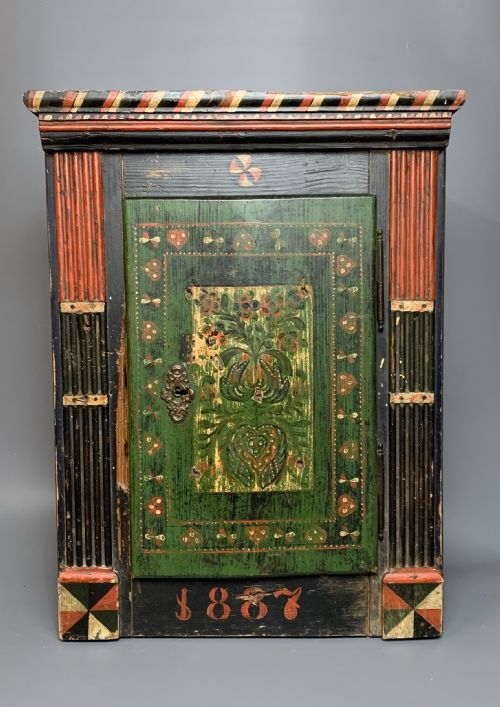 Scandinavian Folk Art Painted Pine Cupboard Dated 1882