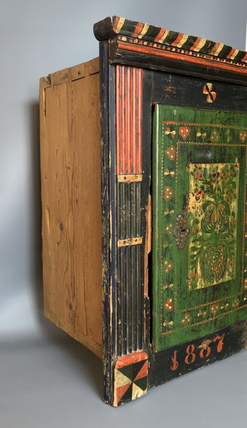 fig 1. Scandinavian folk art painted pine cupboard dated 1882