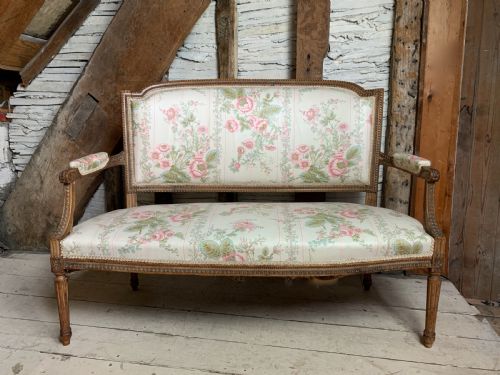 French Two Seat Canape Sofa in Louis Xvi Style with Foliate Carved Frame